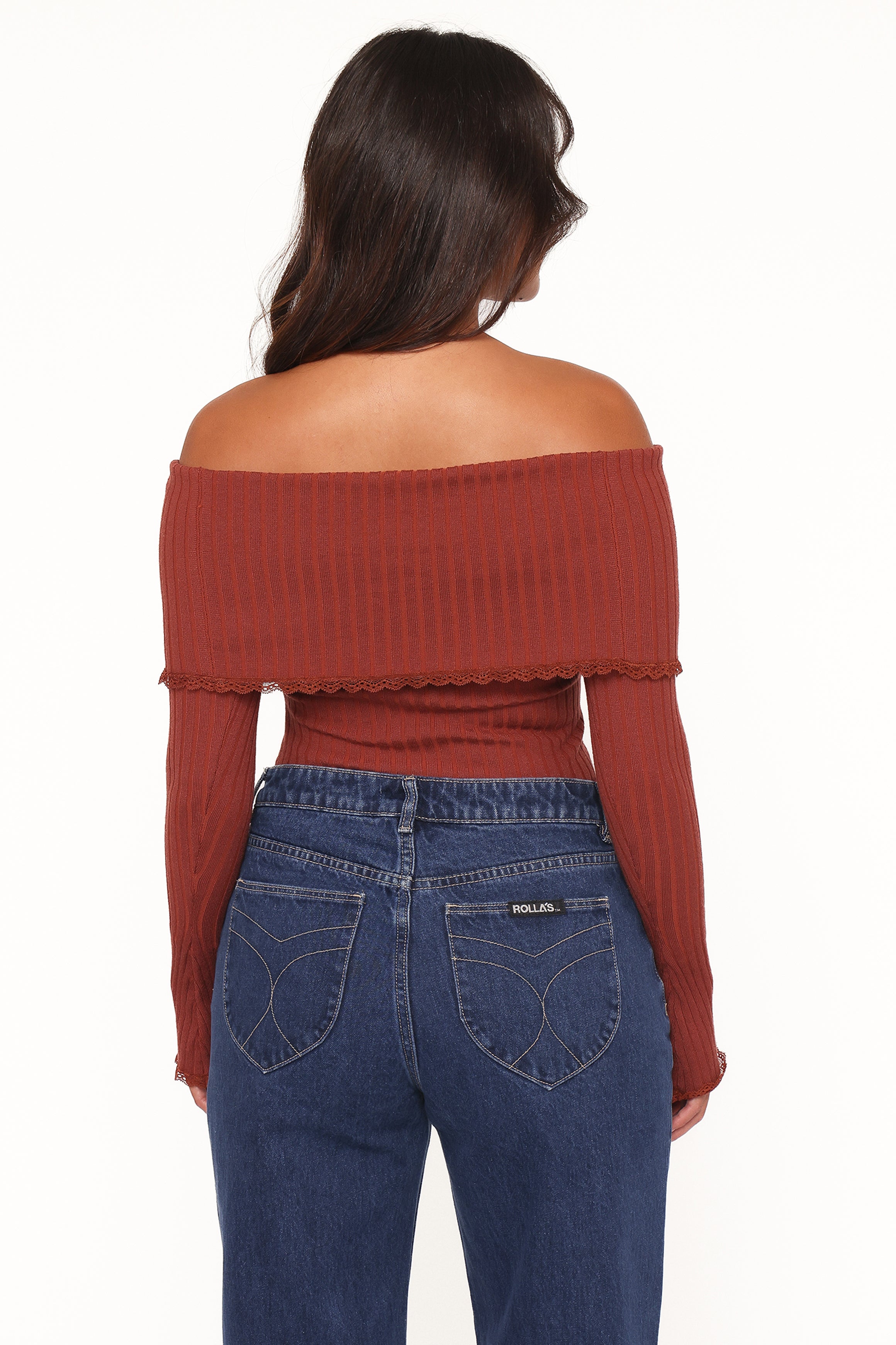 TOPS Sirmione Off Shoulder Pointelle Top - Burgundy