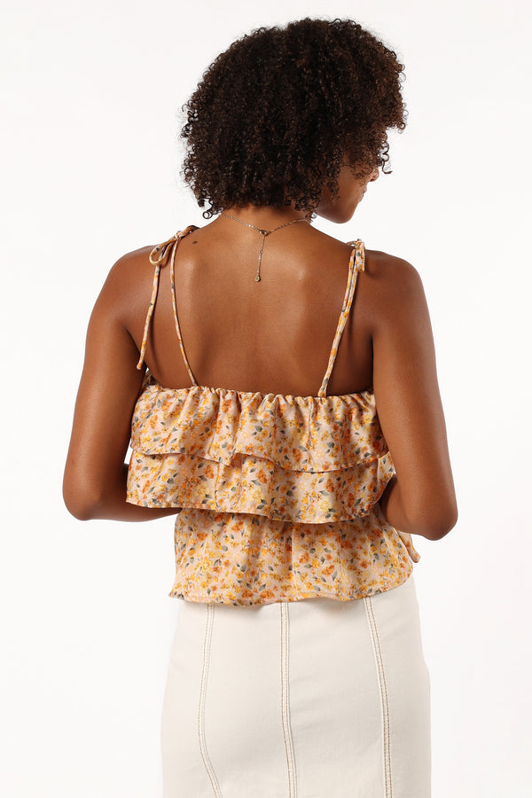 TOPS @Skyla Ruffle Top - Taupe Multi