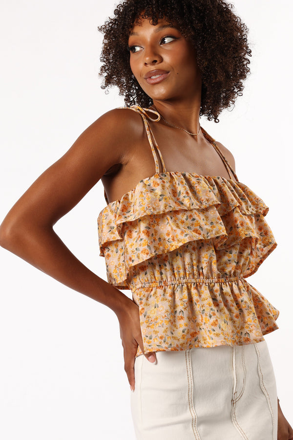 TOPS @Skyla Ruffle Top - Taupe Multi