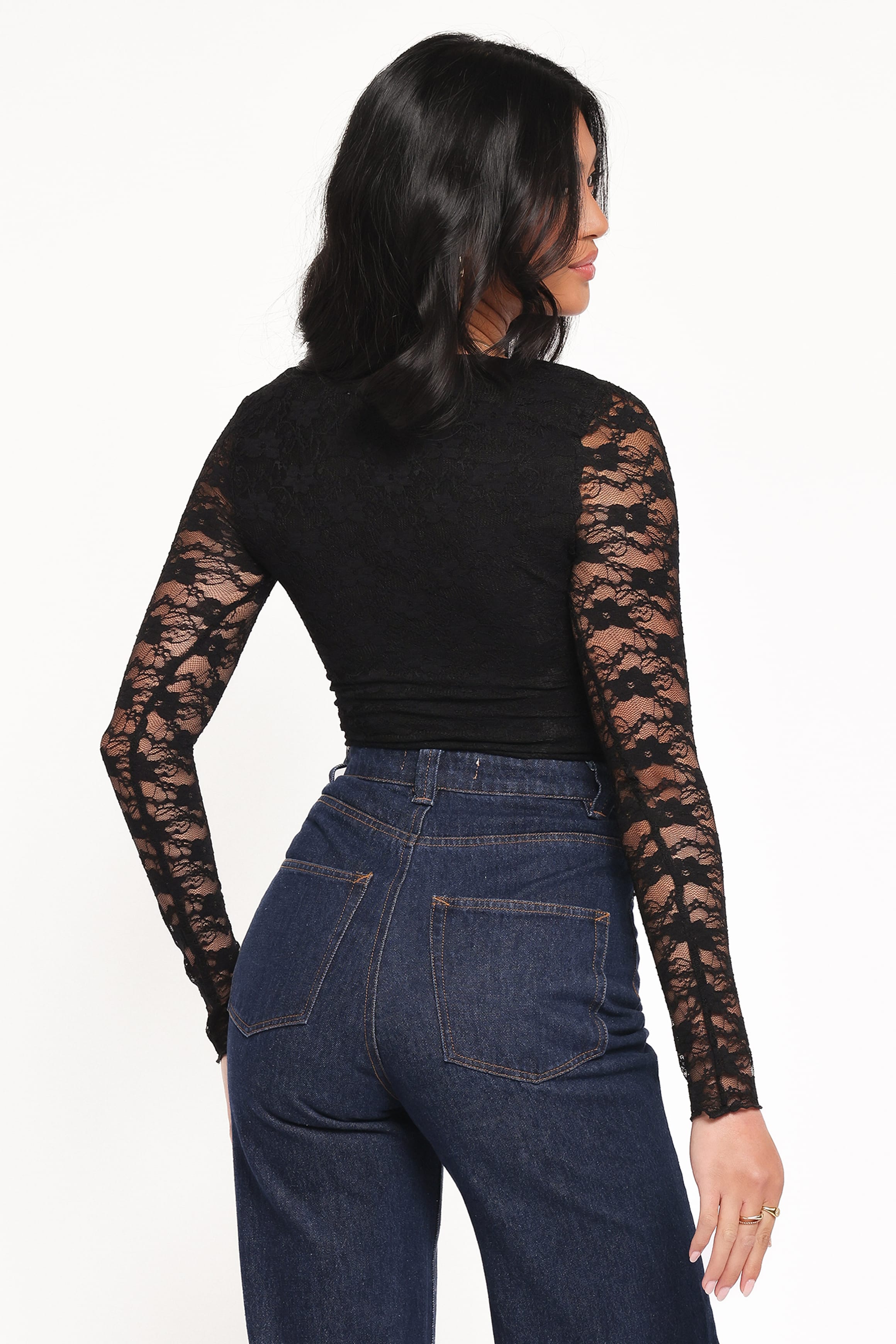 TOPS Skyler Square Neck Stretch Lace Top - Black
