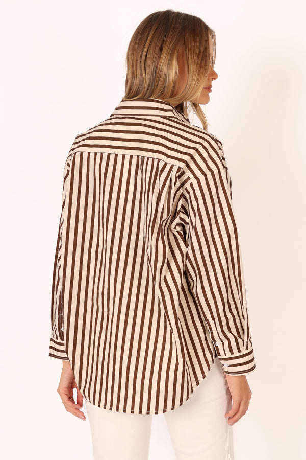 TOPS @Soula Stripe Shirt - Chocolate