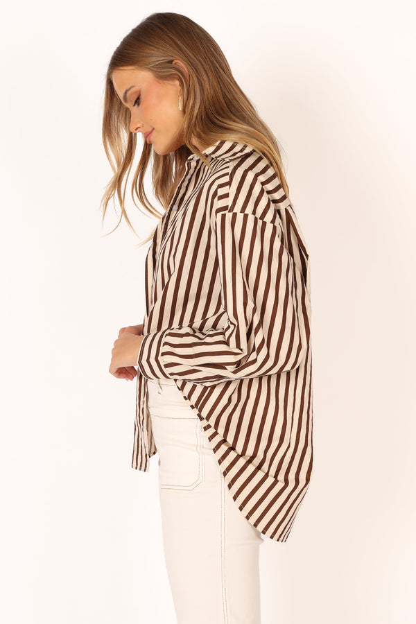 TOPS @Soula Stripe Shirt - Chocolate