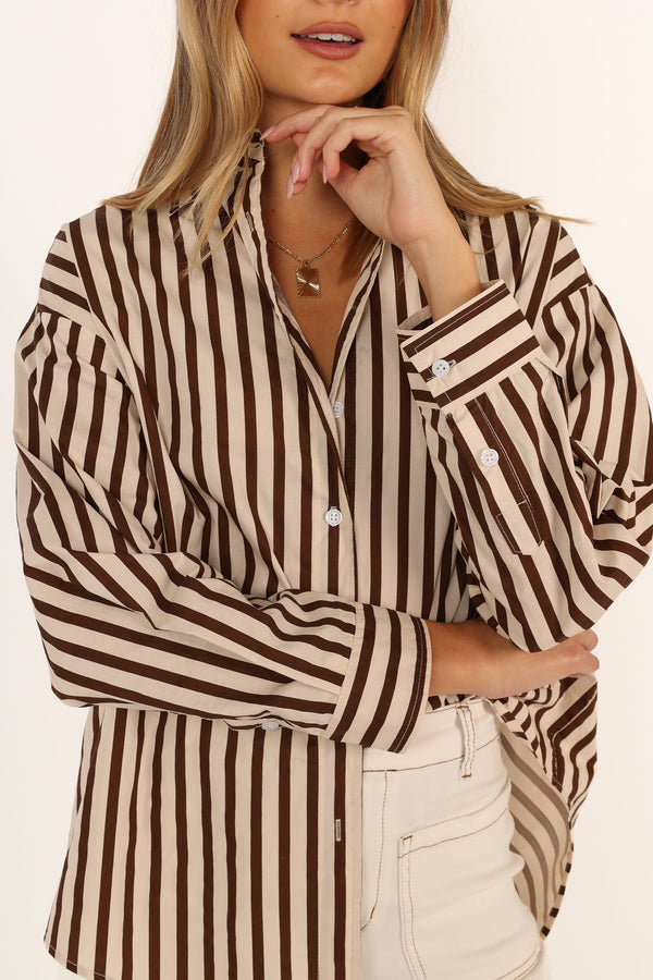 TOPS @Soula Stripe Shirt - Chocolate