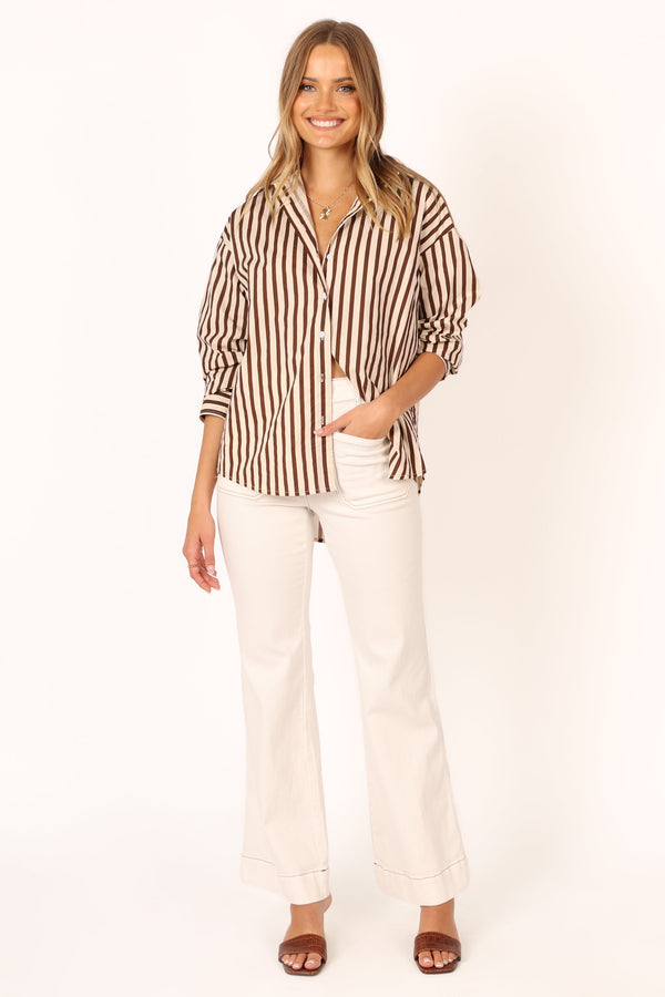 TOPS @Soula Stripe Shirt - Chocolate