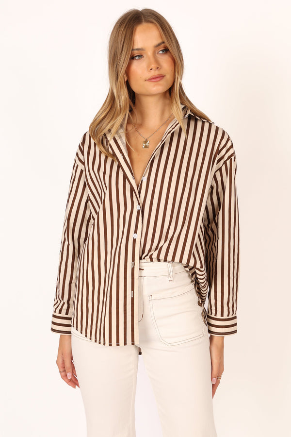 TOPS @Soula Stripe Shirt - Chocolate