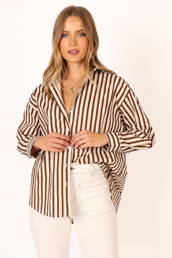 TOPS @Soula Stripe Shirt - Chocolate