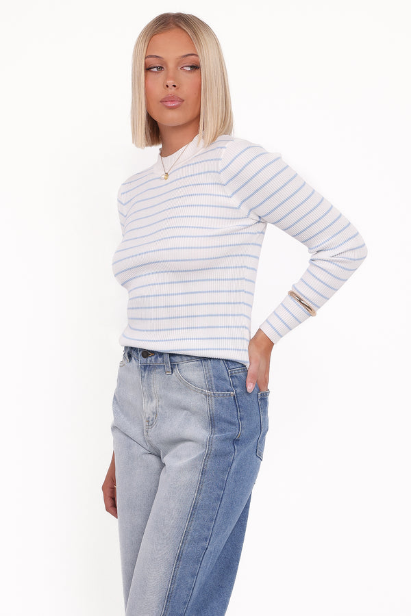 TOPS Stacie Ribbed Knit Top - Light Blue Stripe