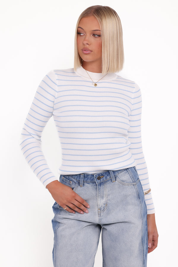 TOPS Stacie Ribbed Knit Top - Light Blue Stripe