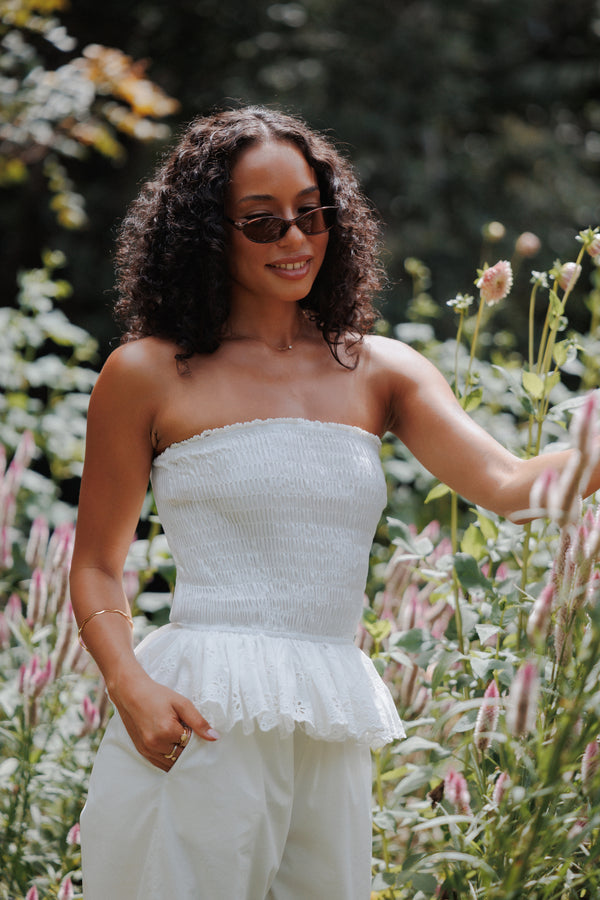 TOPS Stori Shirred Top - White Broderie