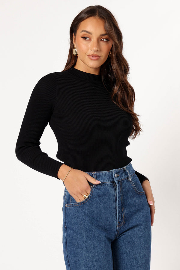 TOPS @Tammy Ribbed Knit Top - Black (pull TOP from bulk)