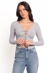 TOPS Tamsie Cardigan Top - Light Grey
