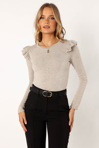 TOPS @Taylor Long Sleeve Knit Top - Grey
