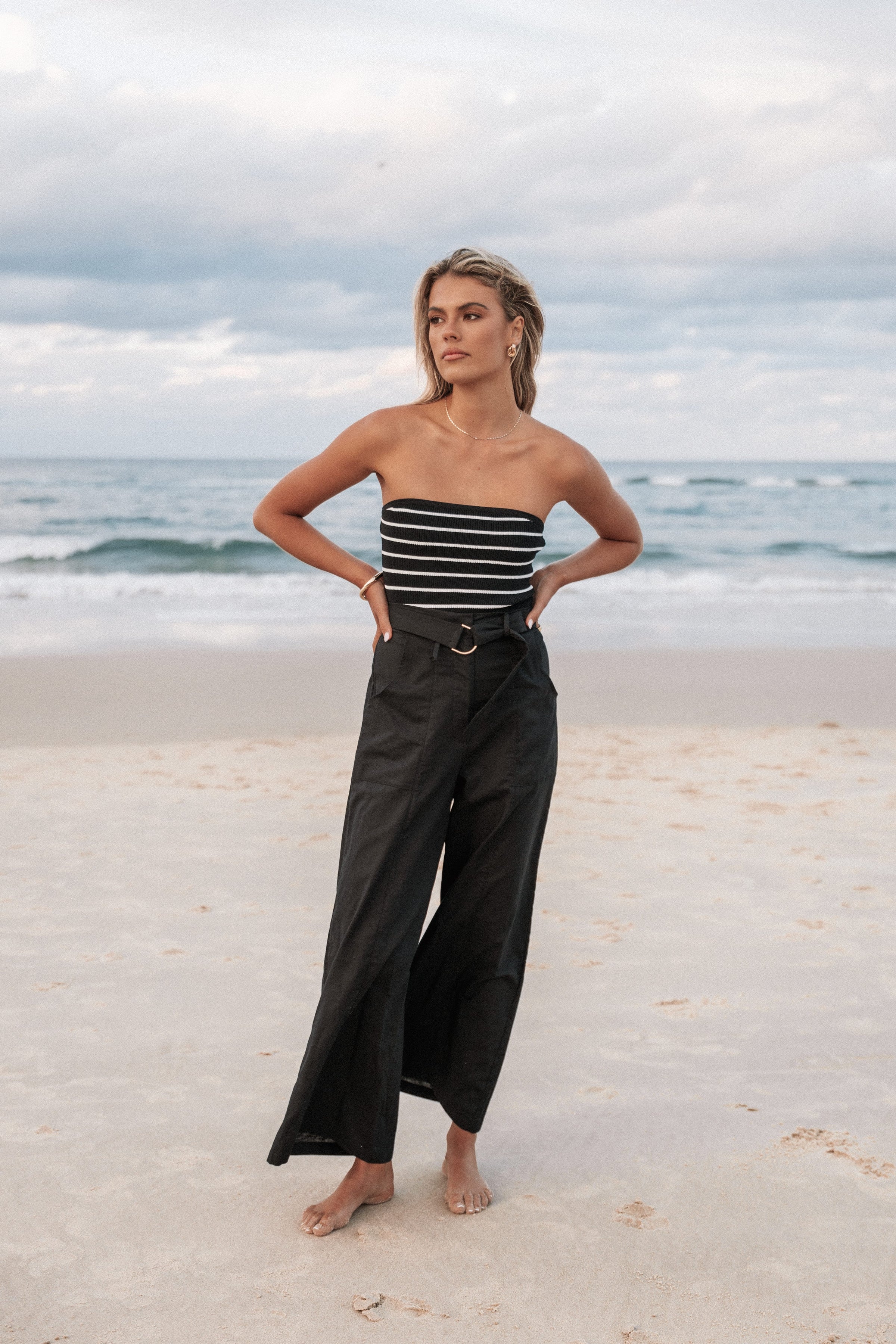 TOPS Tegan Knit Top - Black Stripe