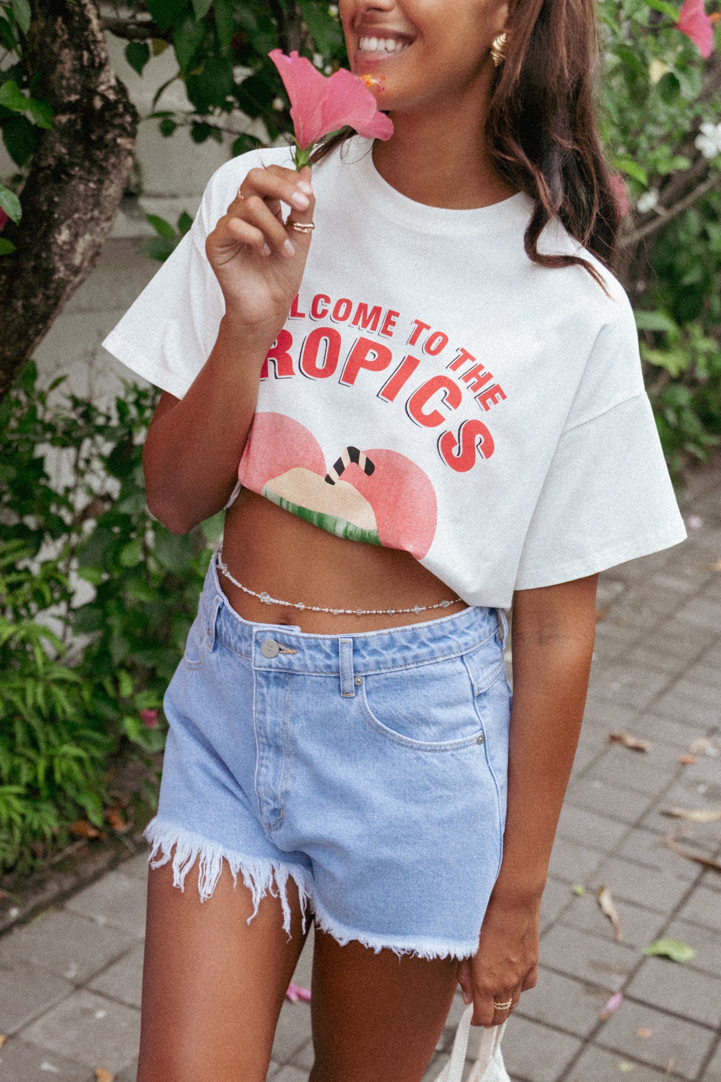 TOPS The Tropics Graphic Tee - White
