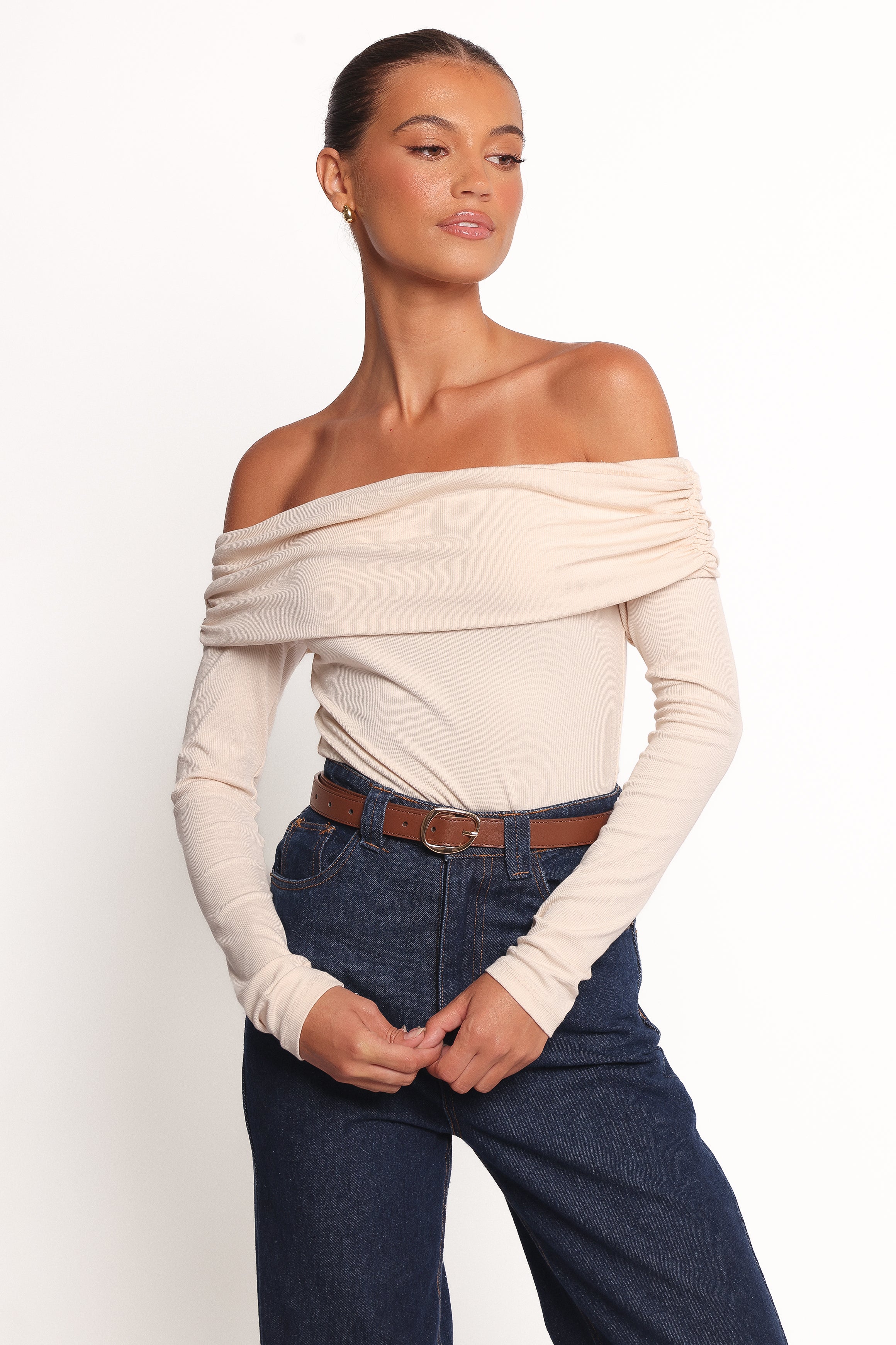 TOPS Thomsie Off Shoulder Knit Top - Ivory