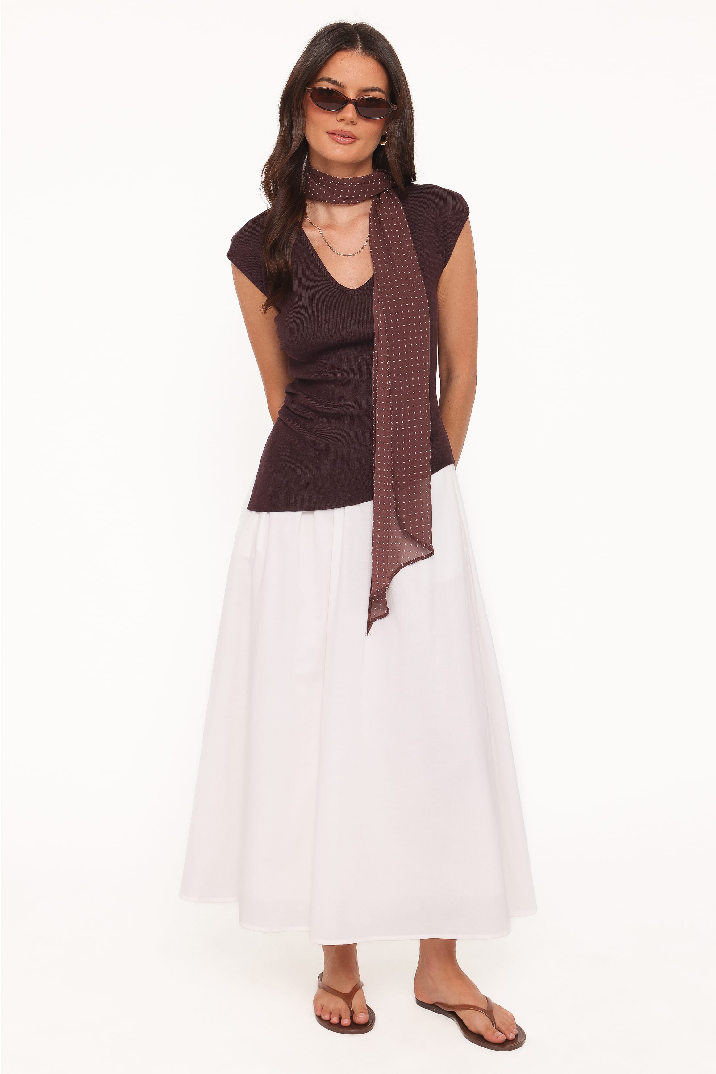 TOPS Tori Side Cinch Knitted Top - Chocolate Brown