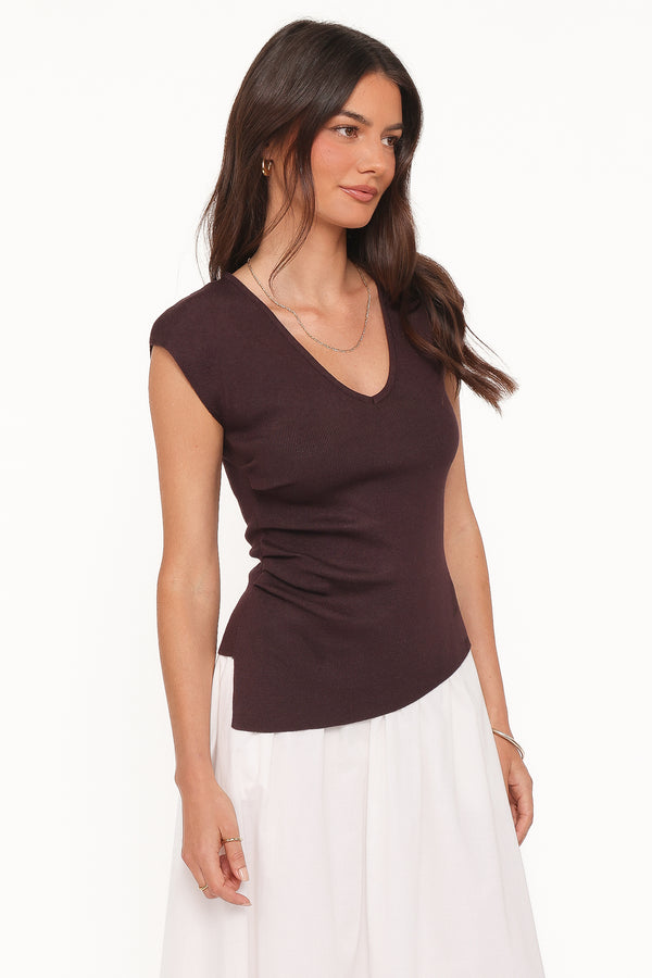 TOPS Tori Side Cinch Knitted Top - Chocolate Brown