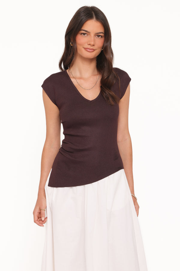 TOPS Tori Side Cinch Knitted Top - Chocolate Brown