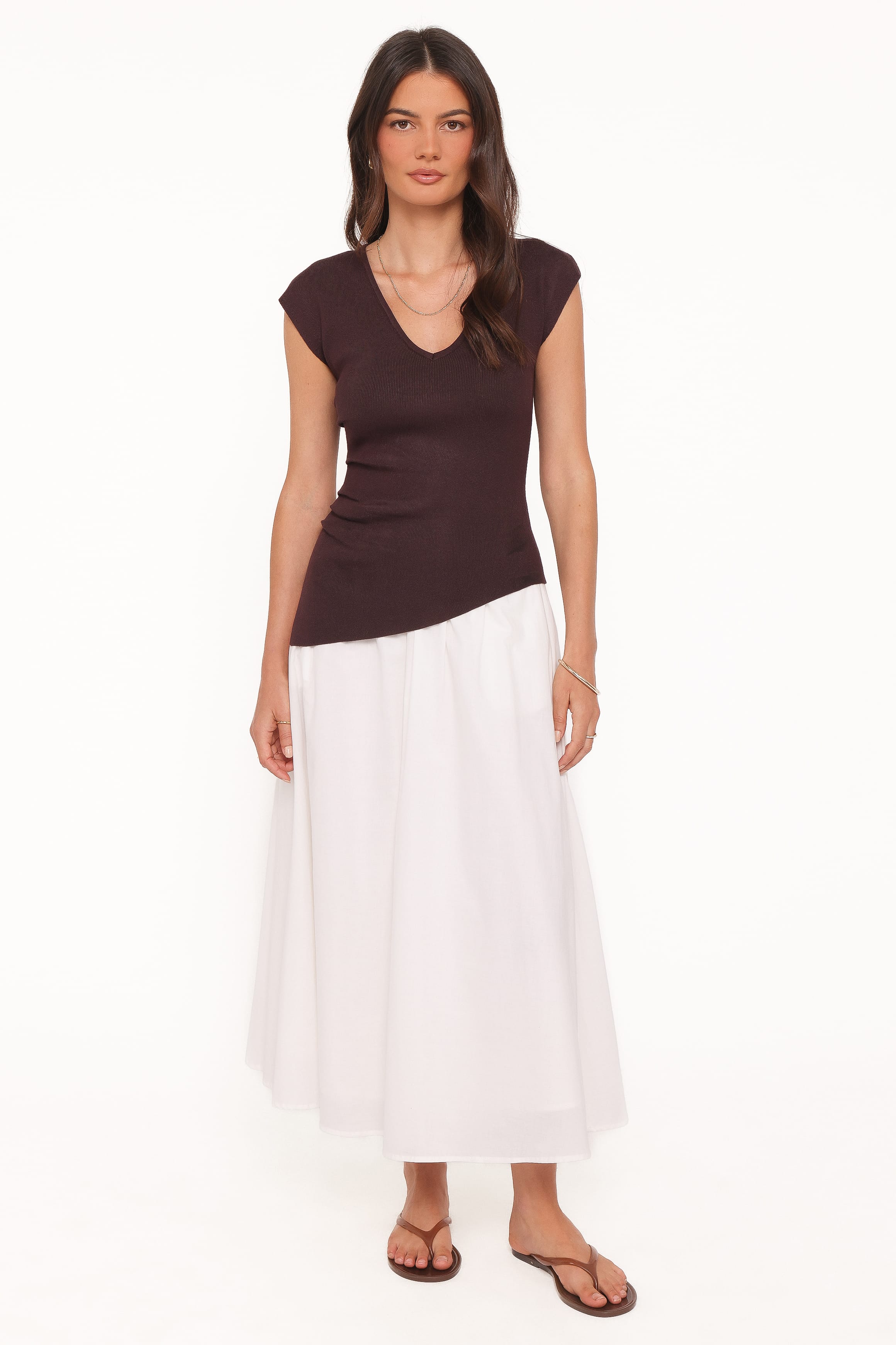 TOPS Tori Side Cinch Knitted Top - Chocolate Brown