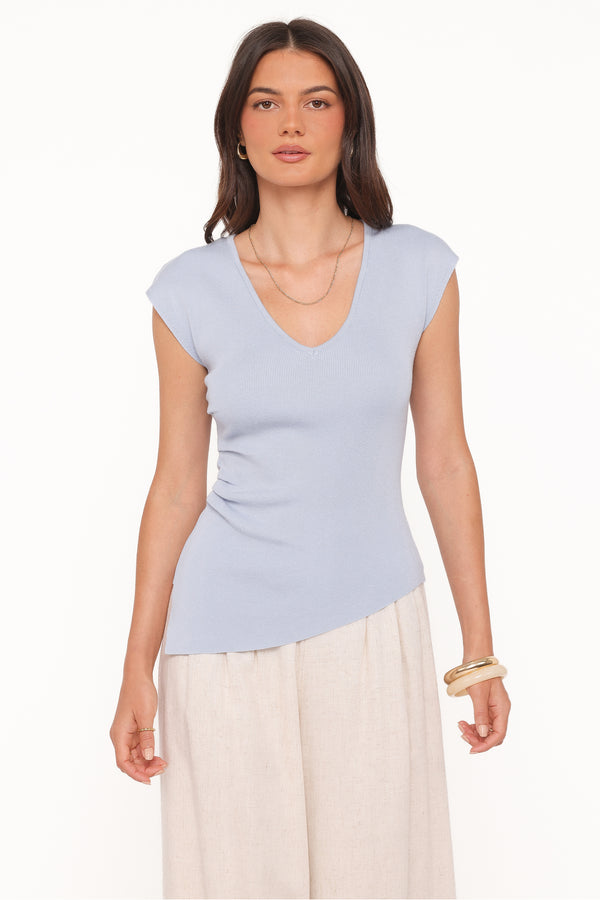TOPS Tori Side Cinch Knitted Top - Light Blue