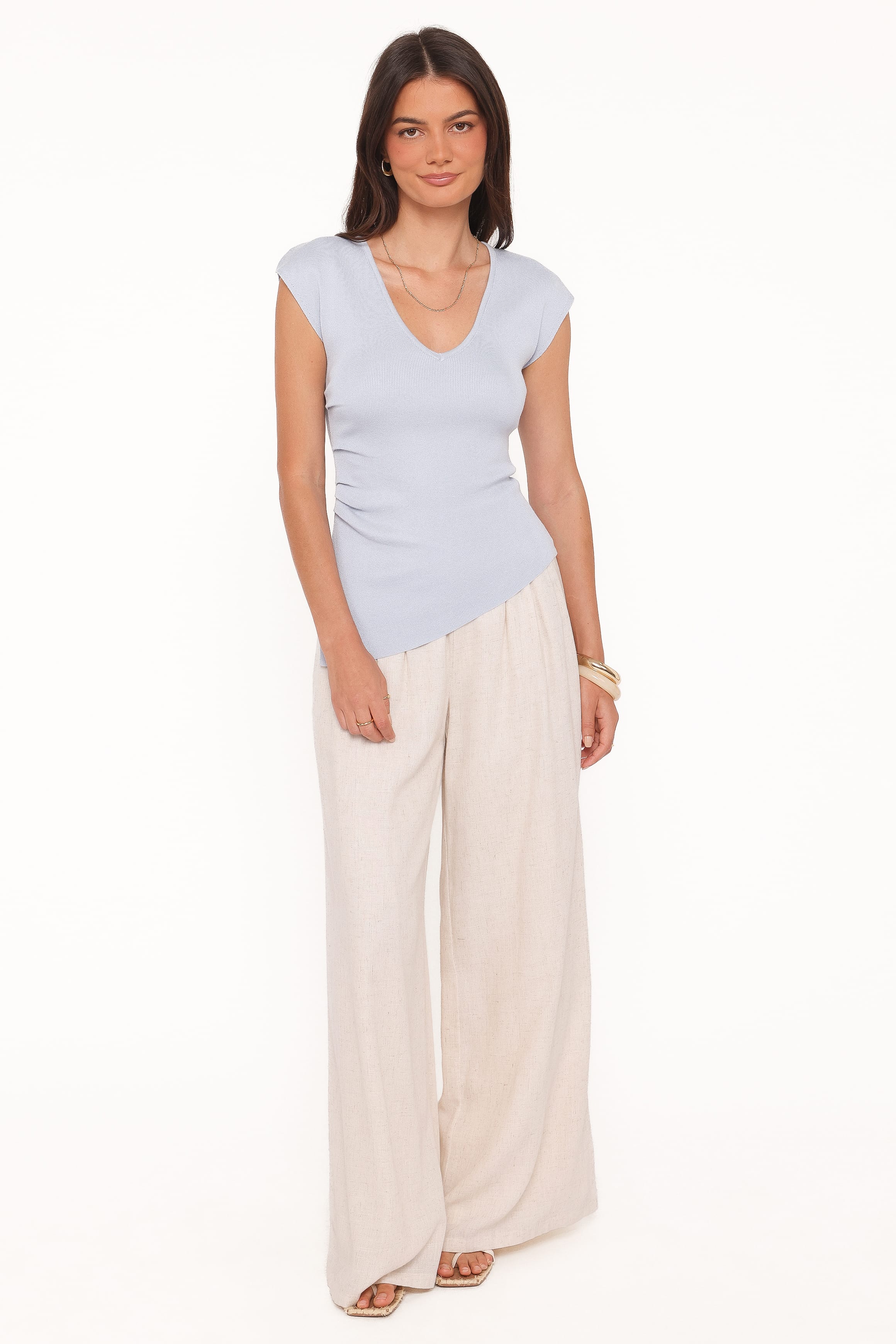 TOPS Tori Side Cinch Knitted Top - Light Blue