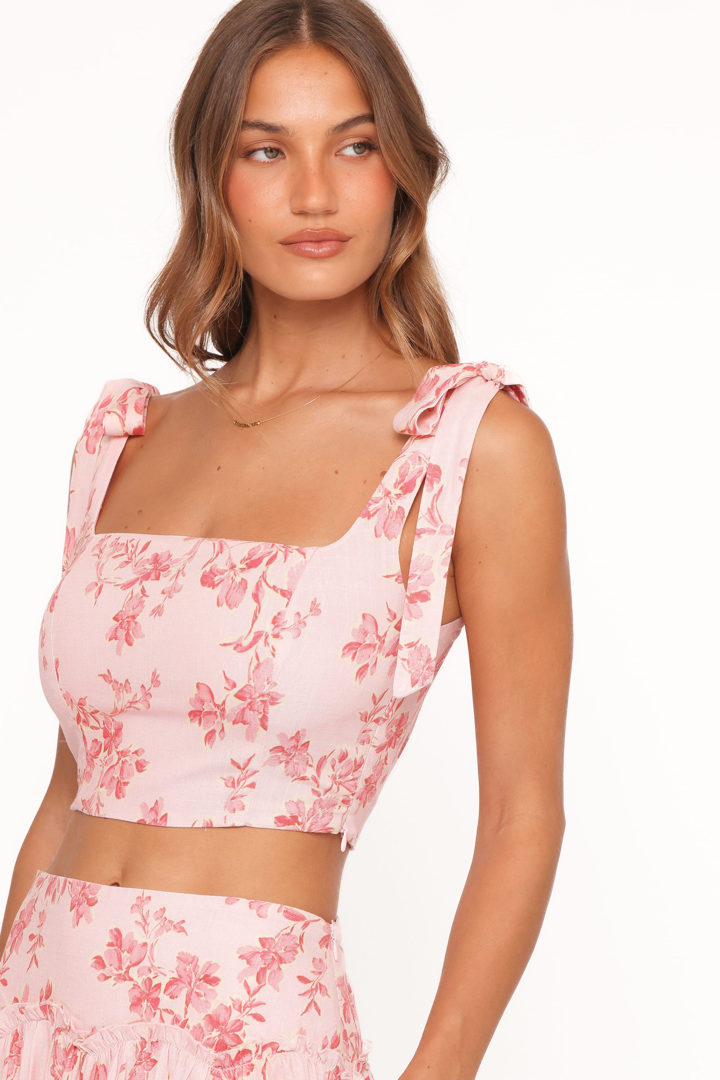 TOPS Tyler Tie Shoulder Top - Rose Pink Floral