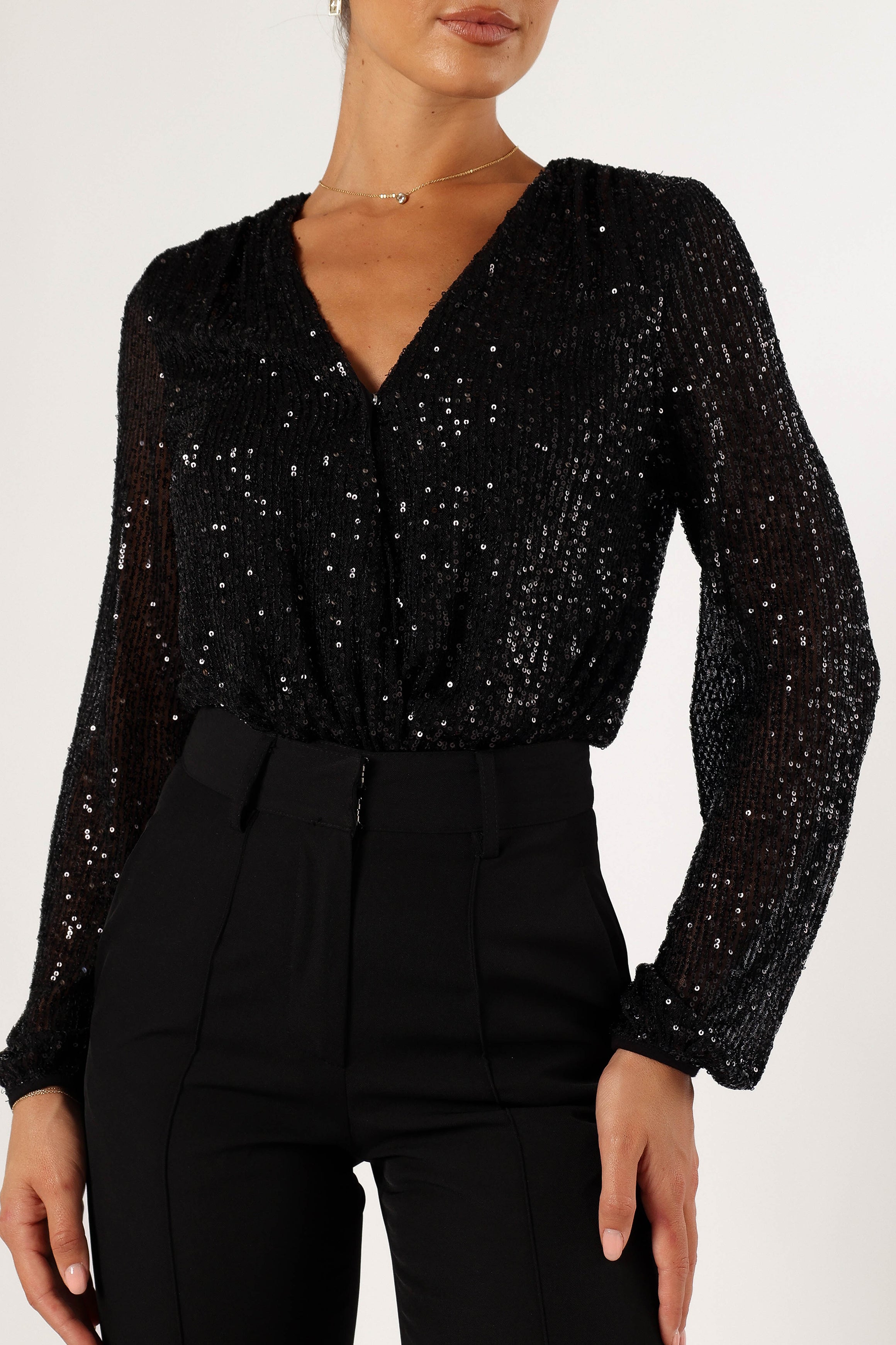 TOPS @Urvi Sequin Bodysuit - Black