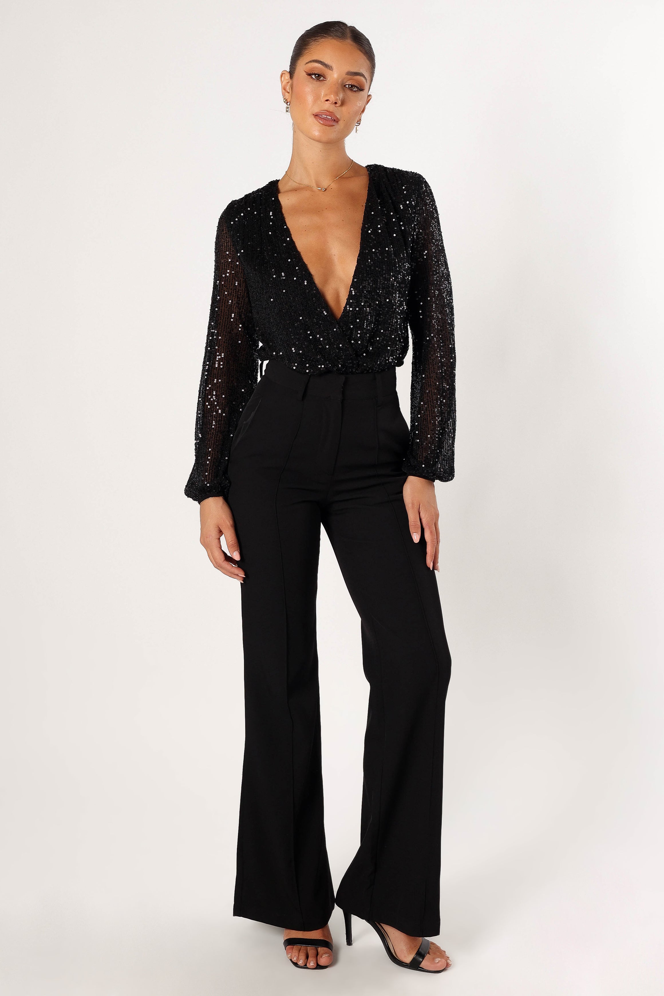 TOPS @Urvi Sequin Bodysuit - Black