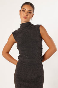 TOPS @Valentina Mock Neck Top - Brown