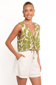 TOPS Valia Tie Top - Green Floral