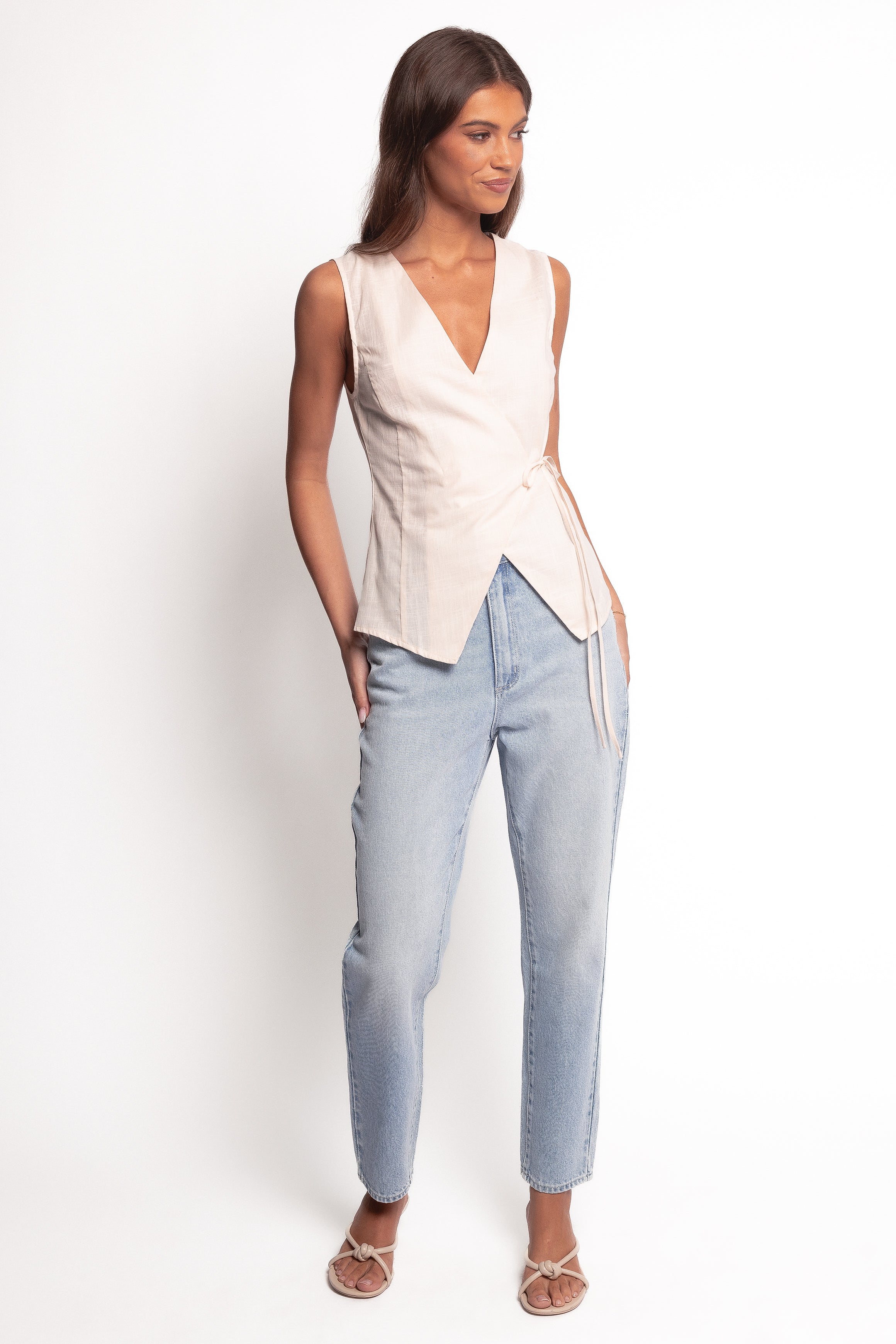 TOPS Vanni Wrap Front Linen Top - Cream
