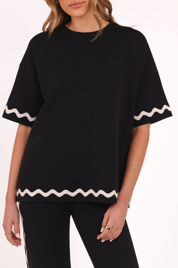 TOPS Vespa Knitted Tee - Black White
