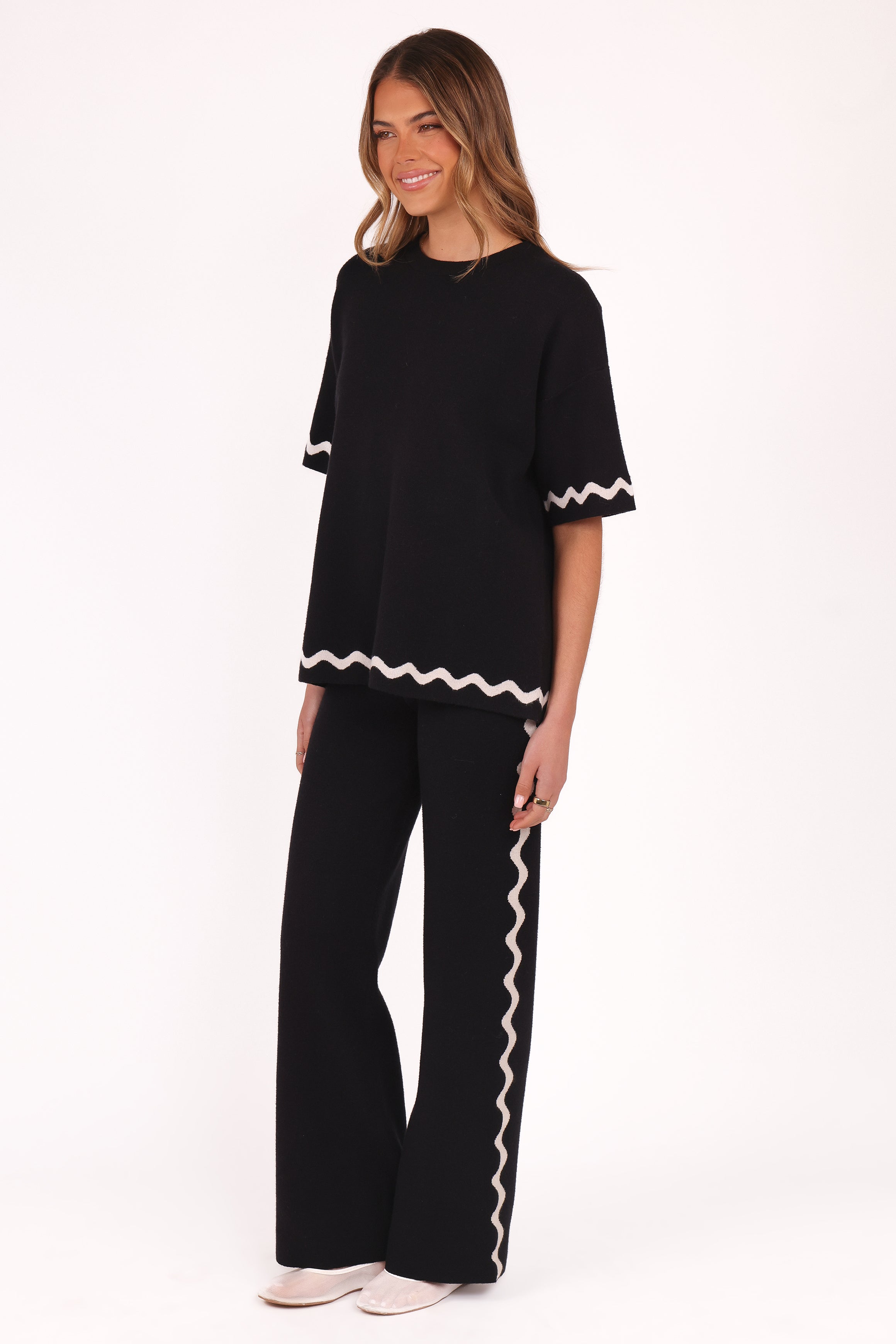 TOPS Vespa Knitted Tee - Black White