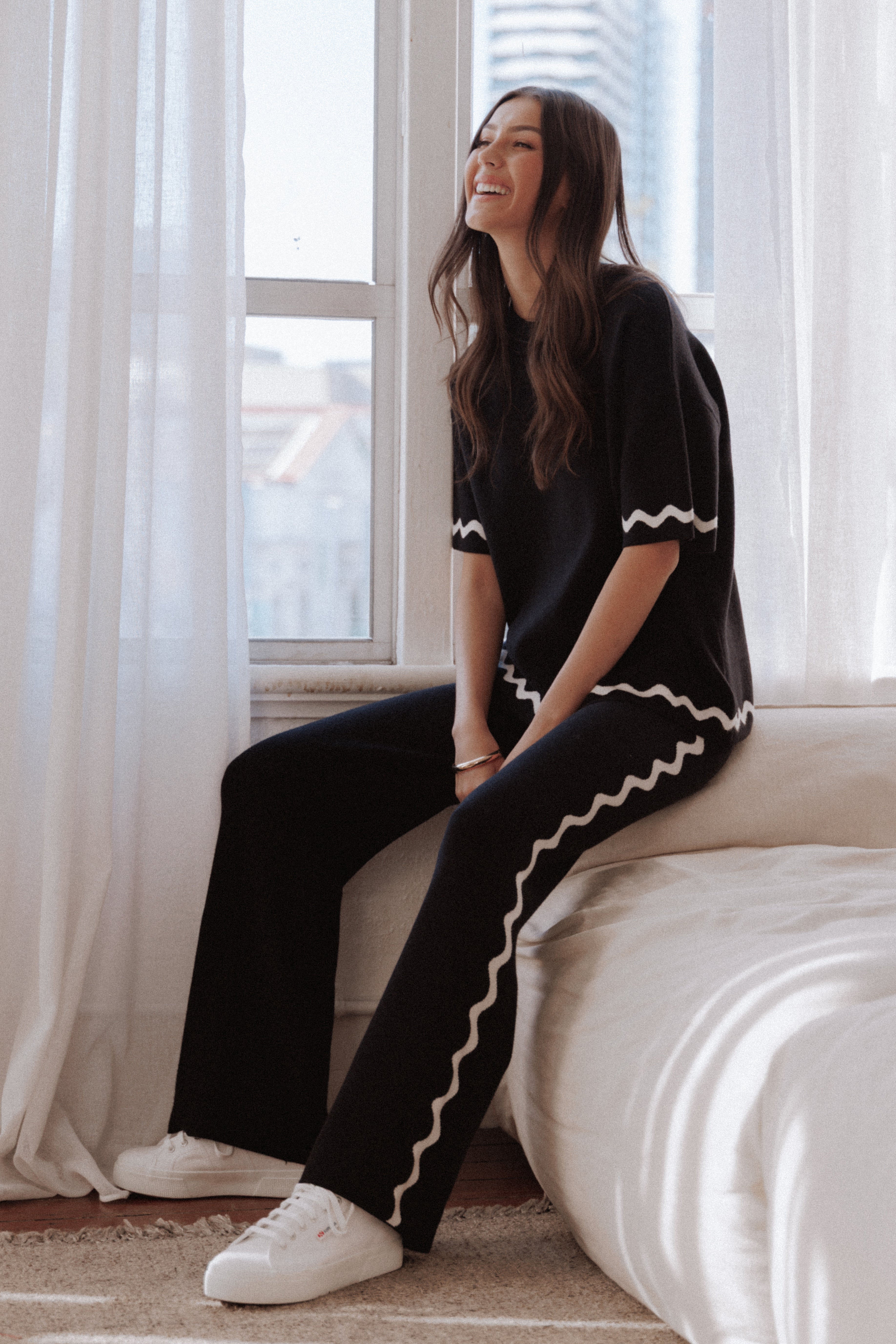 TOPS Vespa Knitted Tee - Black White