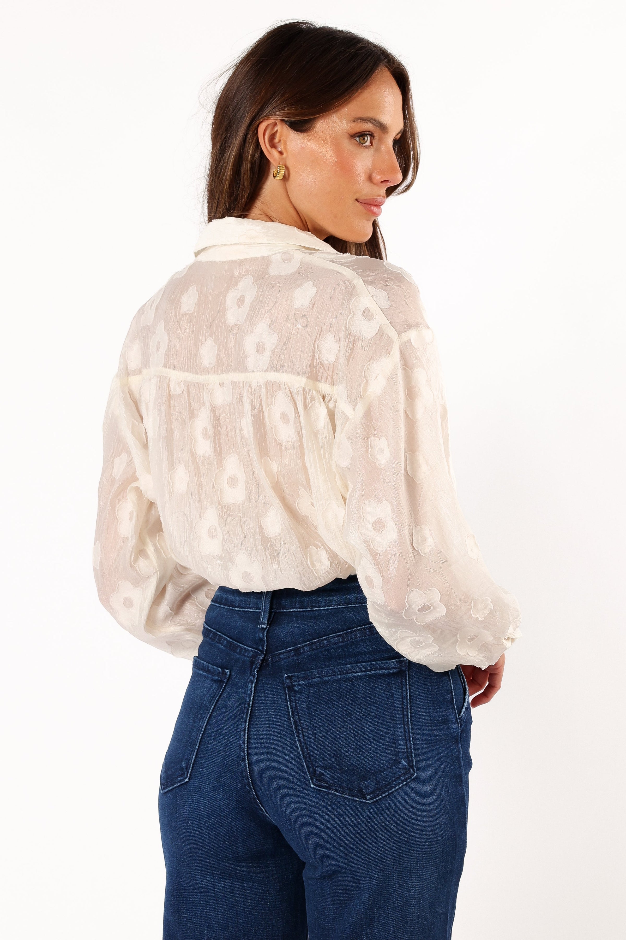 TOPS @Viena Embroidered Button Down - Ivory