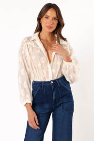 TOPS @Viena Embroidered Button Down - Ivory