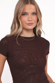 TOPS Vivian Mesh Tee - Brown