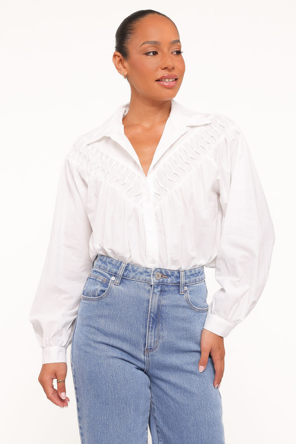 TOPS Watson Lace Inset Shirt - White