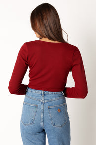 TOPS @Wells Long Sleeve Bodysuit - Dark Red