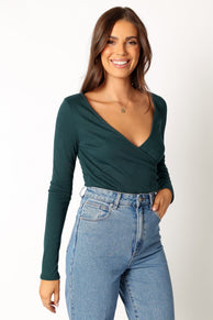 TOPS @Wells Long Sleeve Bodysuit - Hunter Green