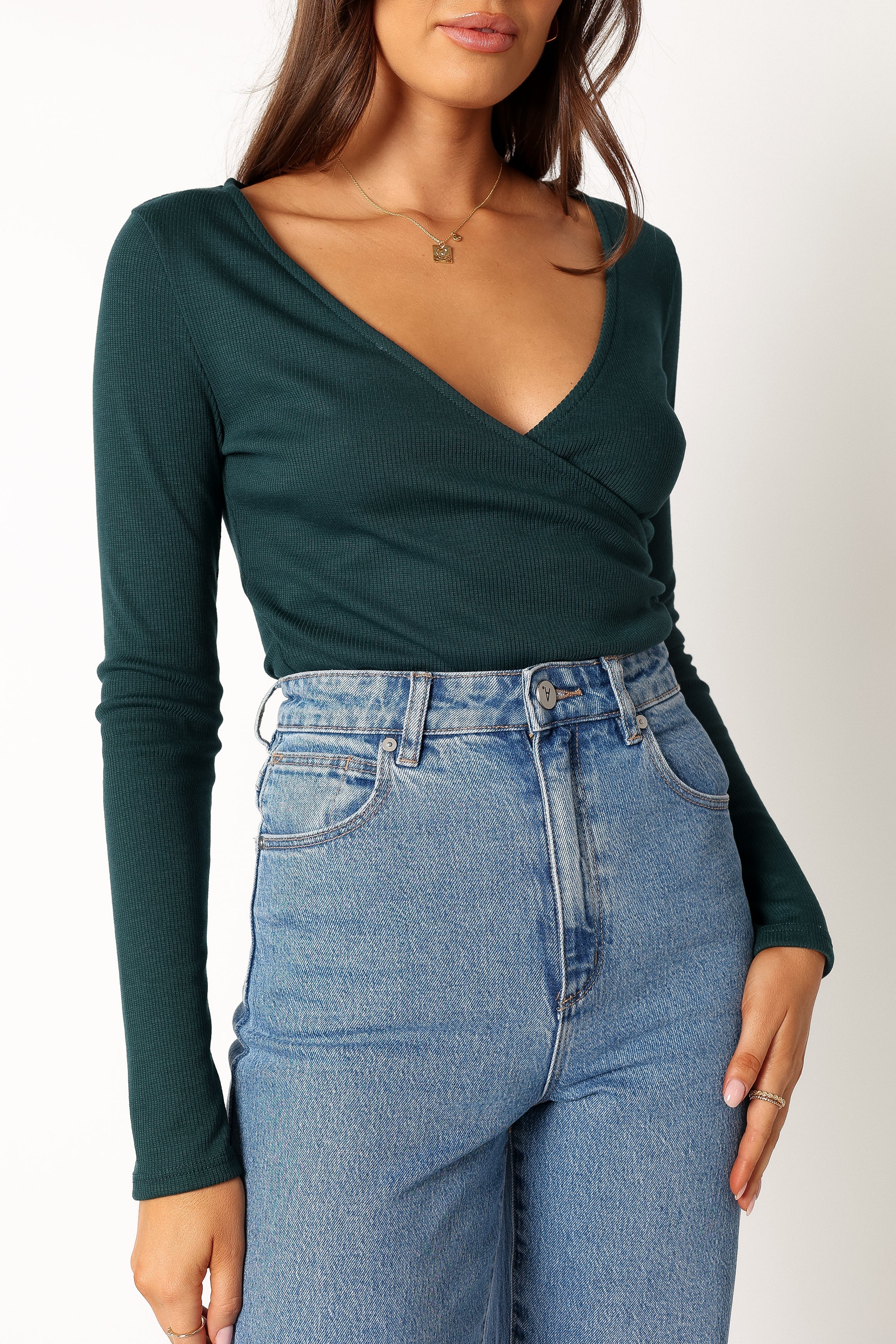 TOPS @Wells Long Sleeve Bodysuit - Hunter Green
