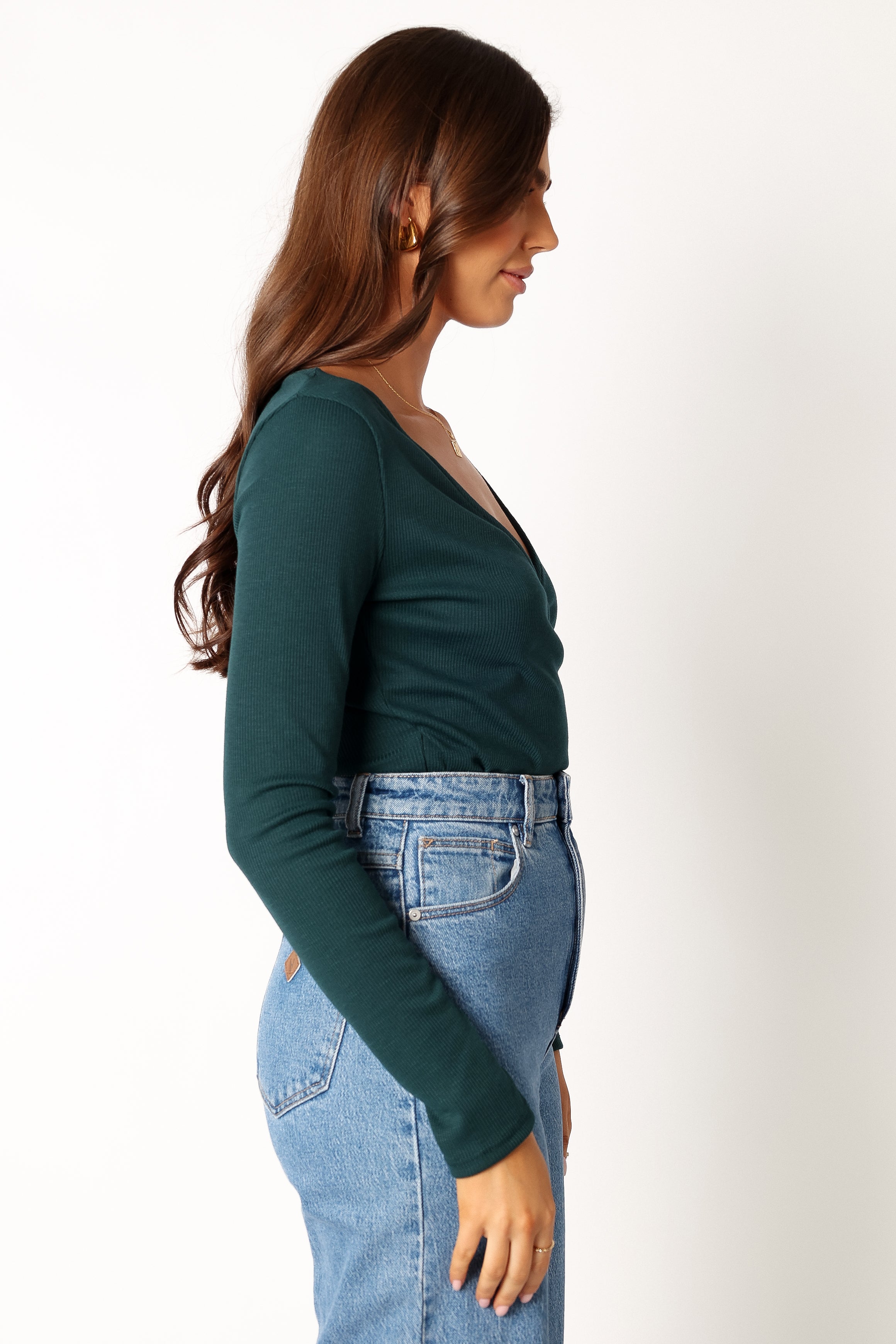 TOPS @Wells Long Sleeve Bodysuit - Hunter Green