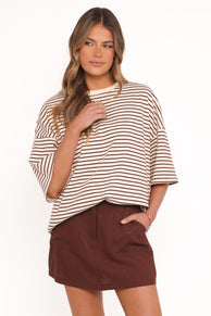 TOPS Wilda Oversized Tee - Cream Tan Stripe