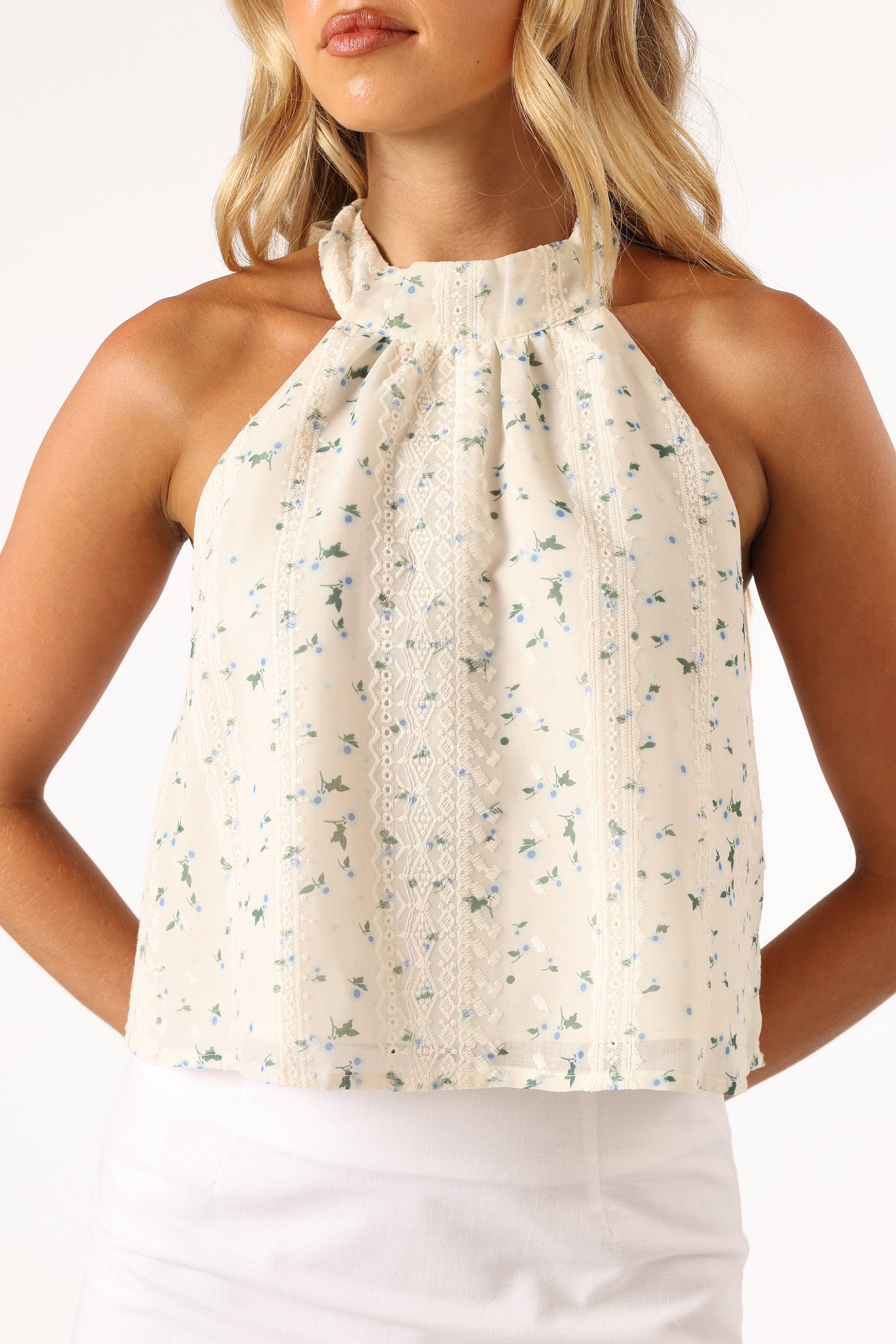 TOPS @Willa Halterneck Top - Blue Floral (Hold for Easter)