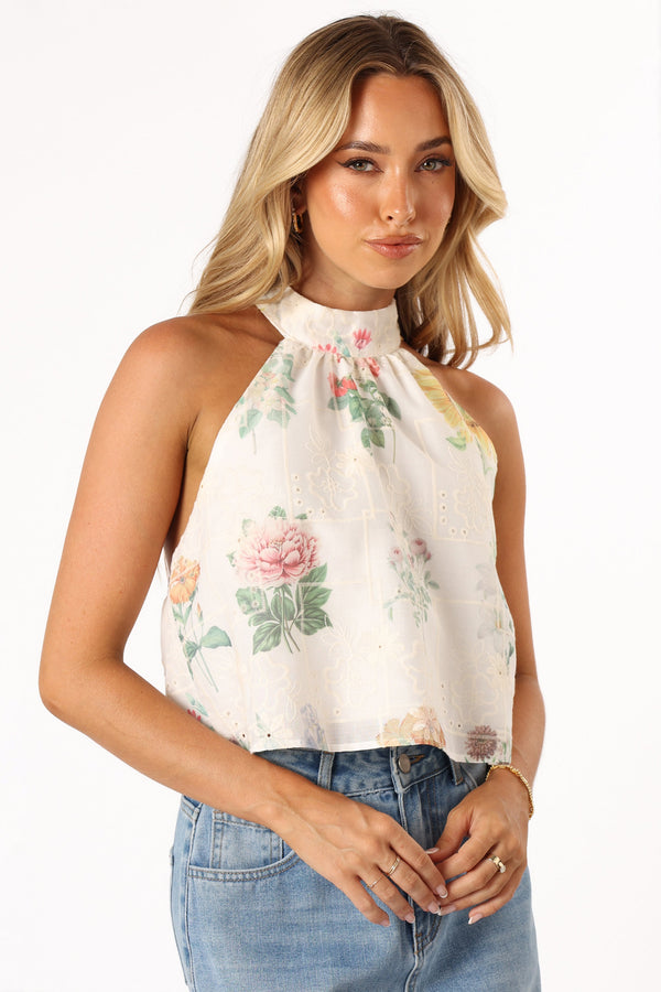 TOPS @Willa Halterneck Top - White Floral (Hold for Easter)