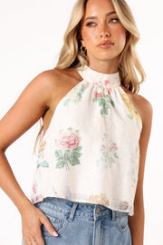 TOPS @Willa Halterneck Top - White Floral (Hold for Easter)