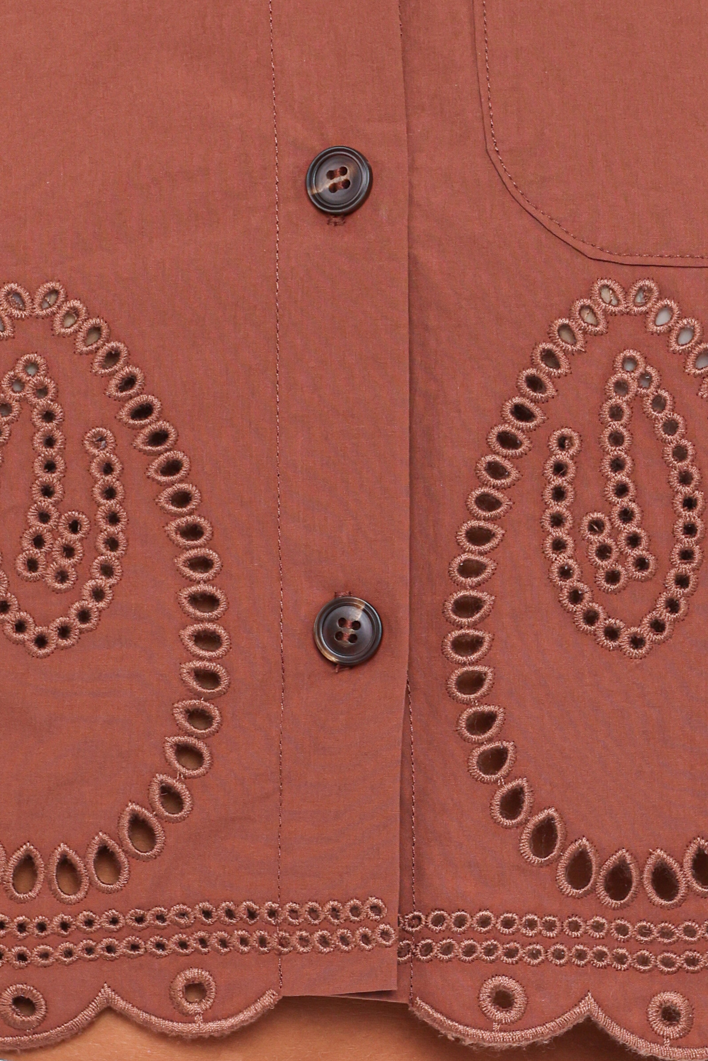 TOPS Williams Cropped Eyelet Button Up Shirt - Brown
