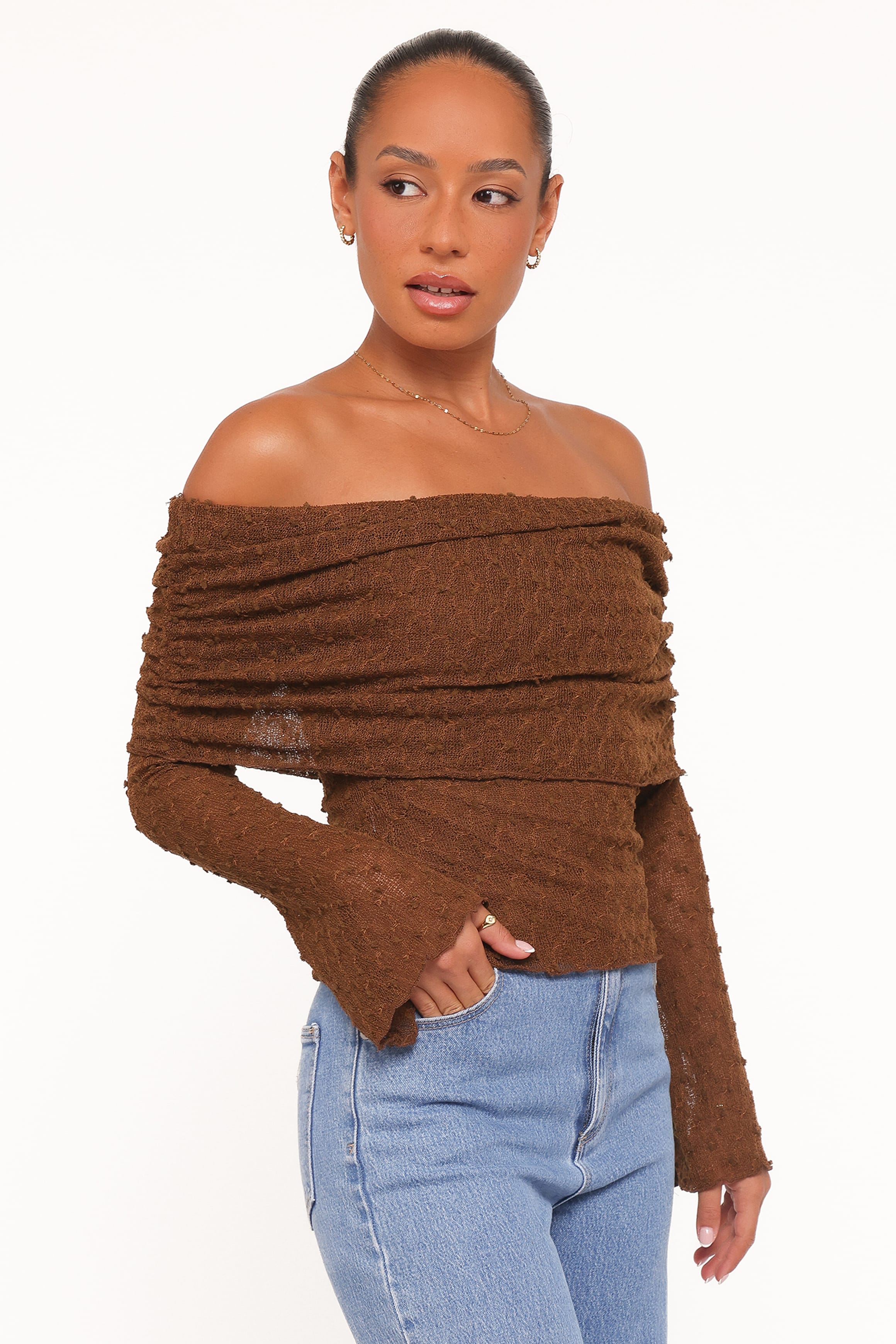 TOPS Wilma Off Shoulder Top - Chocolate