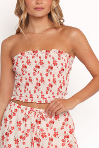 TOPS Winona Strapless Top - Red Blossom