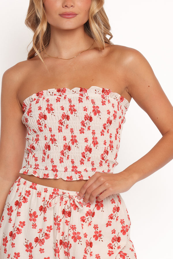 TOPS Winona Strapless Top - Red Blossom